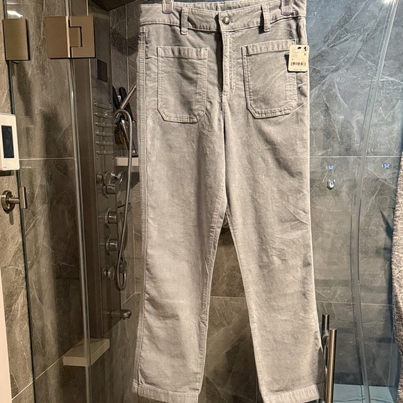 NWT Free People High Time Velvet Kick Flare Pearl Blue Gray Pants Size 10 - Picture 11 of 14